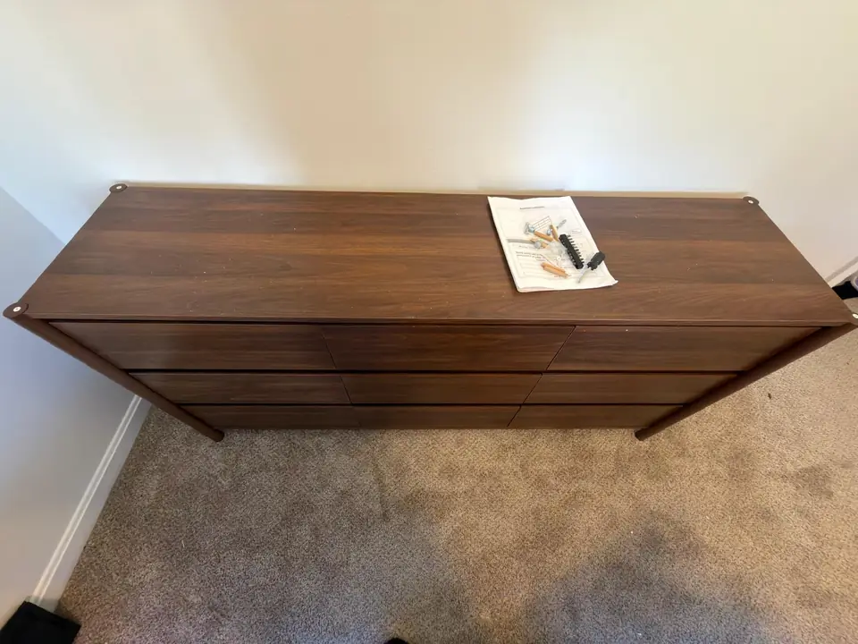 Top view of the assembled brown dresser