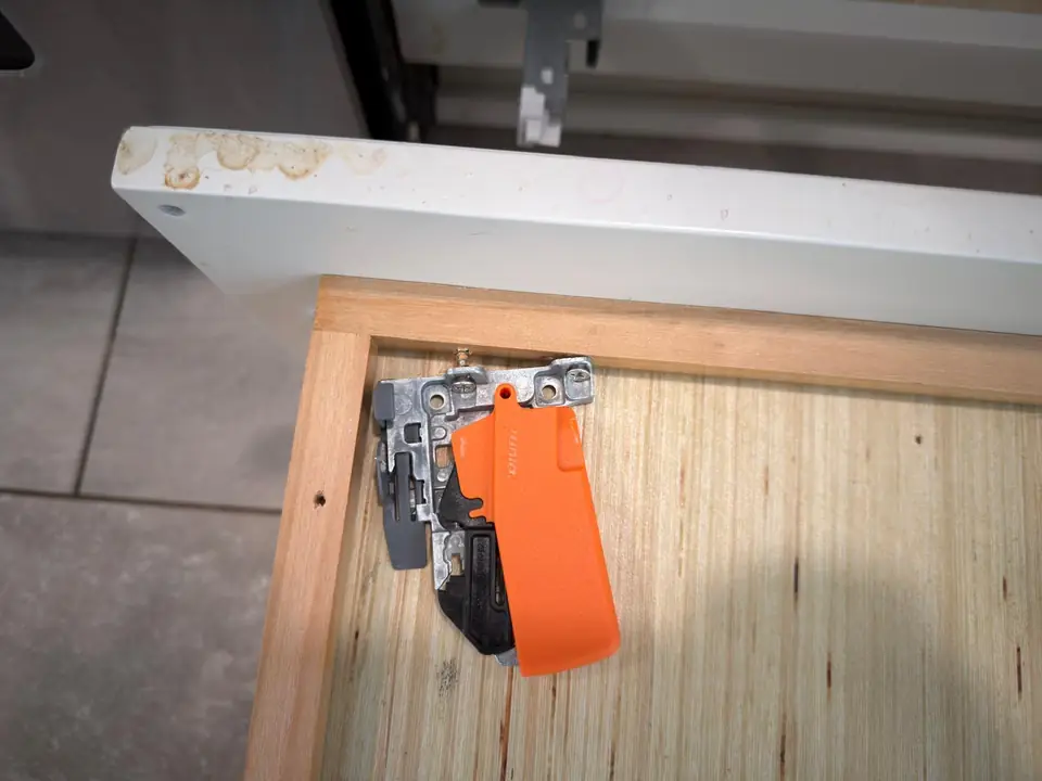 Close view of the drawer slide-release fitting