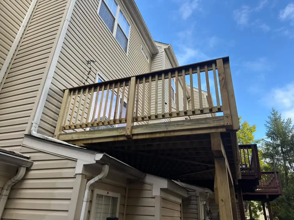 Side view of the elevated deck beside the house